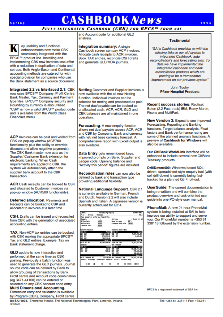 First Cashbook Newsletter March 1995